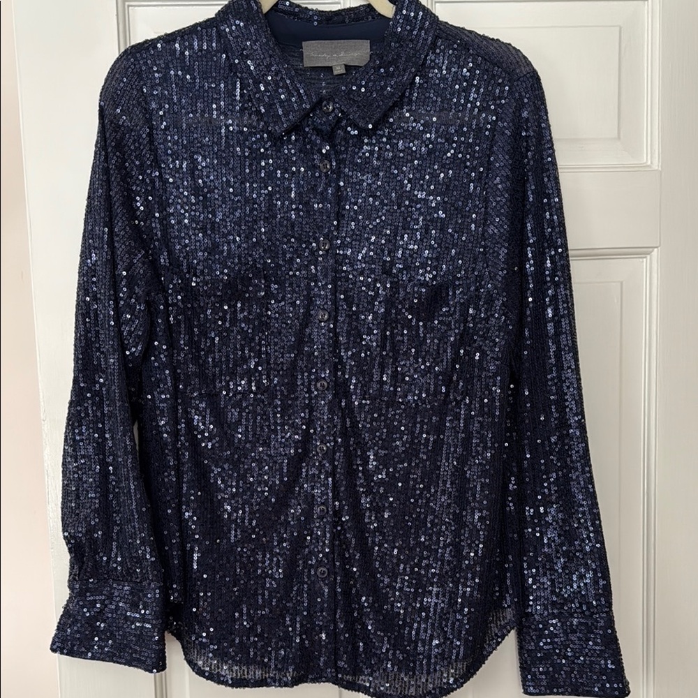 Sequin Button-Up Shirt